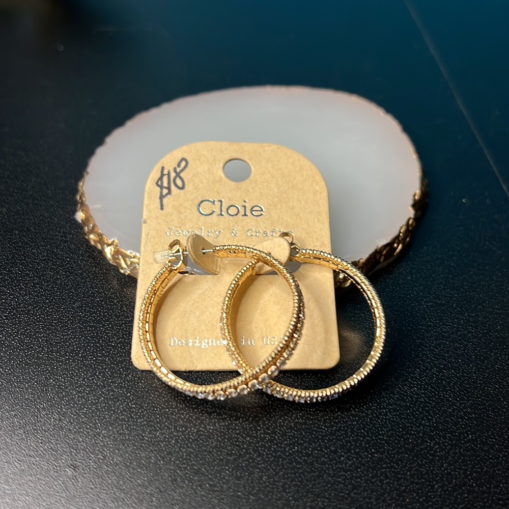 Cloie Gold Tone & Rhinestone Hoop Earrings